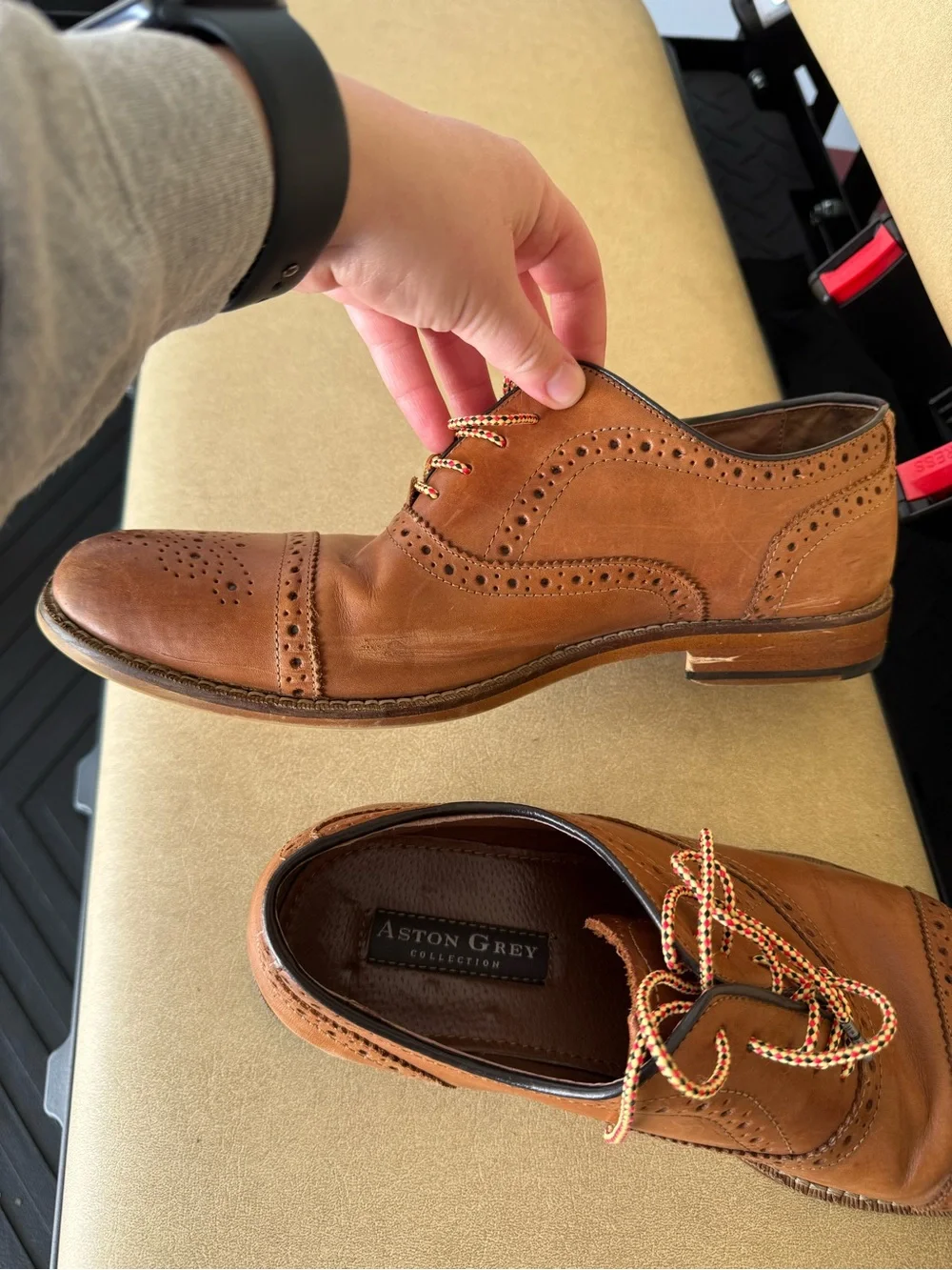 Aston Grey Collection Brown Leather Cap Toe Lace Up Men's Oxfords Size 9.5